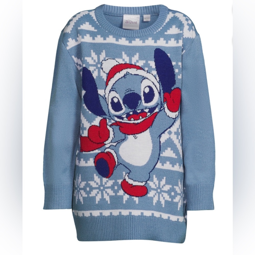 Disney's Stitch Lilo and Stitch Graphic Sweater Sz: M Blue Long Sleeve Christmas